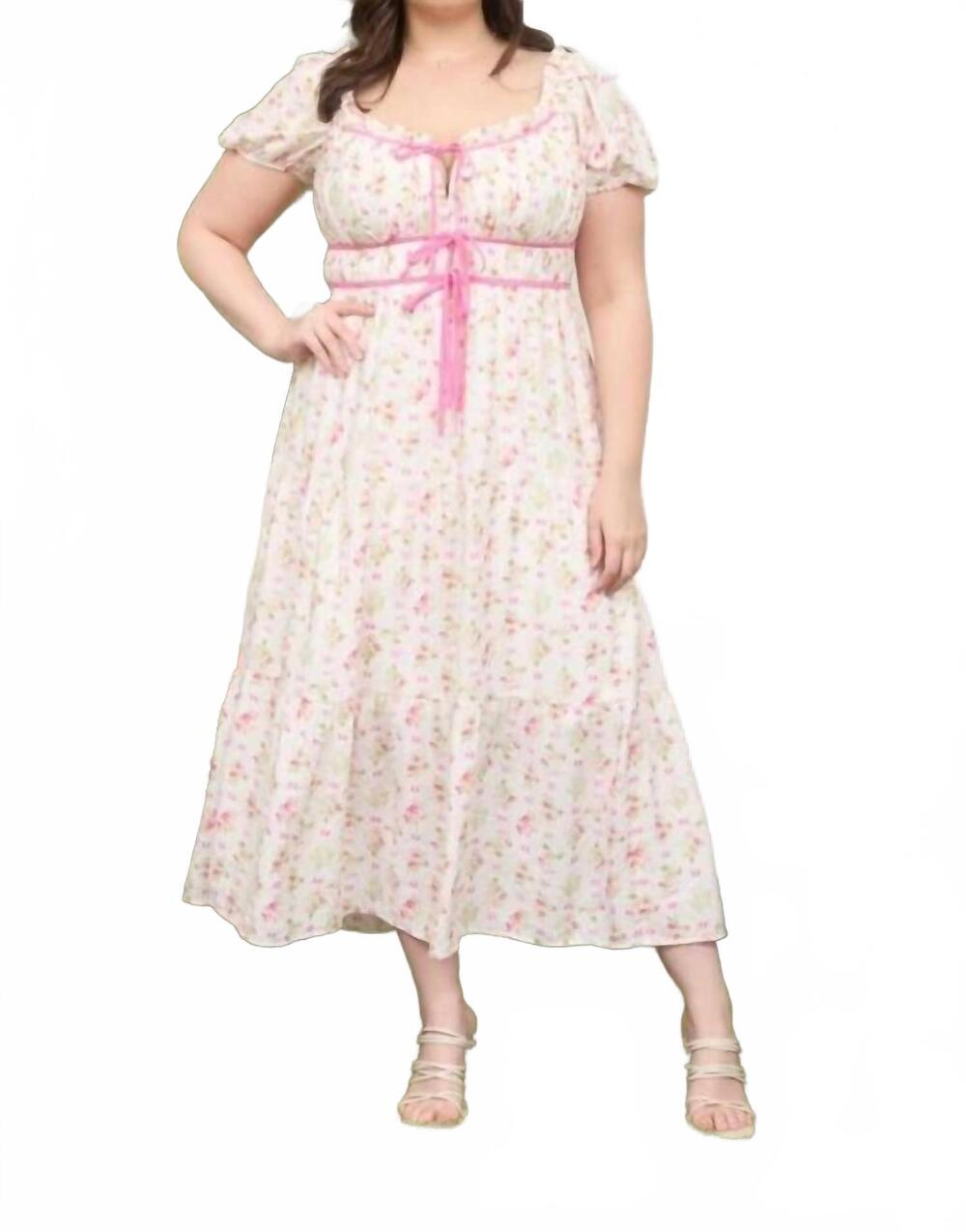 NEW MINE AND E&M floral tile print contrast tie midi dress - midi in pink